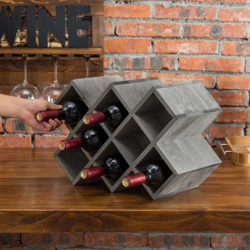 Gray Wood 8-Bottle Wine Rack-MyGift