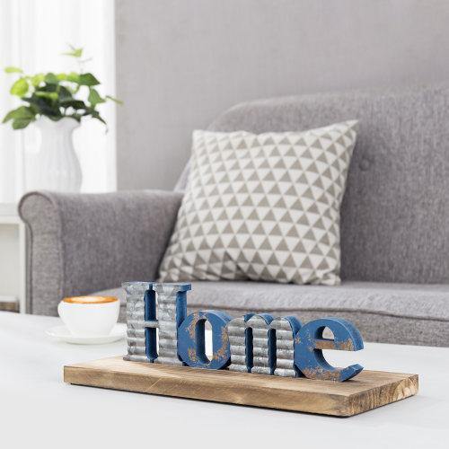 Blue Galvanized Metal Sign with Rustic Wood Base - MyGift
