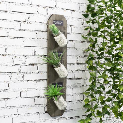 Gray Wood Mason Jar Indoor Planter Garden w/ Chalkboard Labels - MyGift