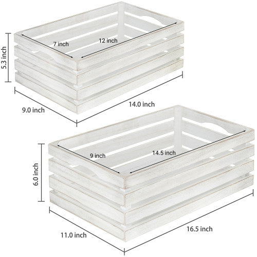 Whitewashed Nesting Wood Storage Crates, Set of 2-MyGift