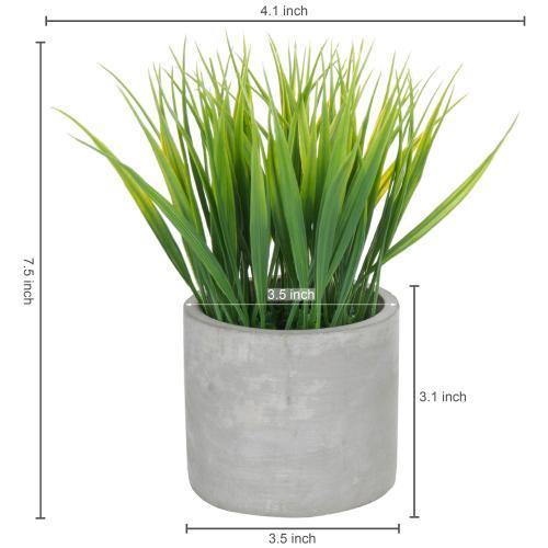 Artificial Green Grass in Gray Cement Pots, Set of 2 - MyGift