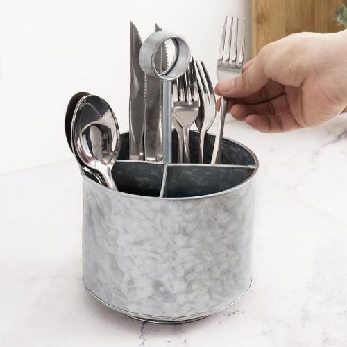 Galvanized Silver Metal Flatware Server Caddy - MyGift