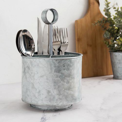 Galvanized Silver Metal Flatware Server Caddy - MyGift