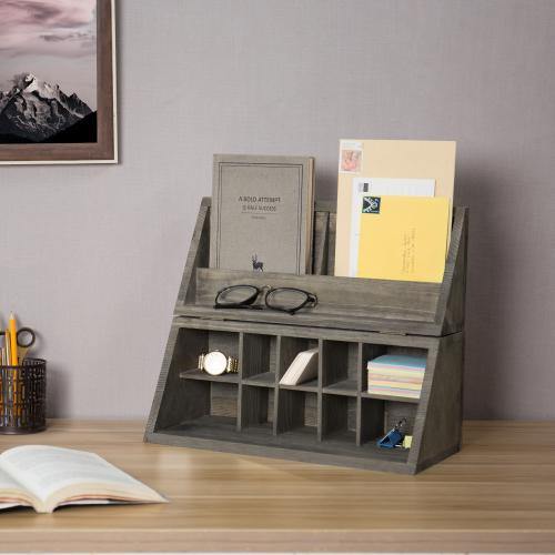 Vintage Grey Solid Wood Desktop Organizer - MyGift