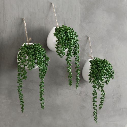 Artificial String of Pearls in White Ceramic Planter, Set of 3 - MyGift