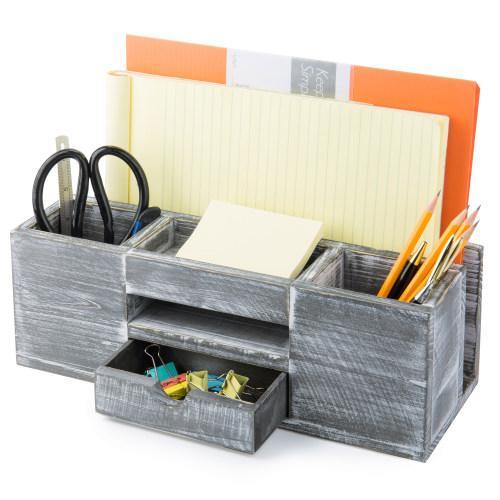 Rustic Gray Wood Desktop Organizer - MyGift