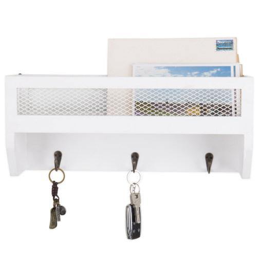Country Rustic White Wood & Metal Entryway Organizer - MyGift