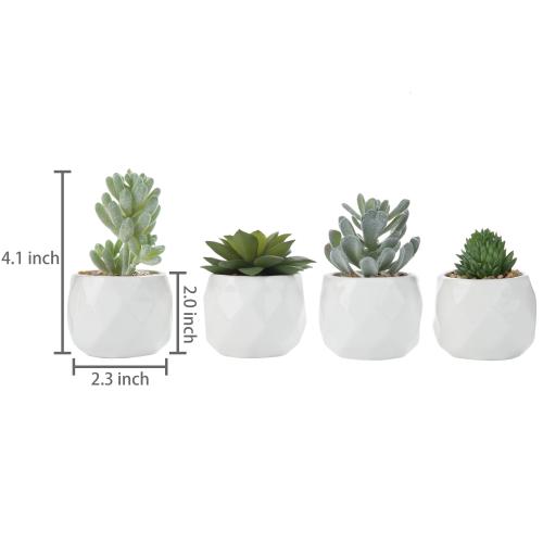 Faux Succulents in Geometric Ceramic Pots, Set of 4-MyGift