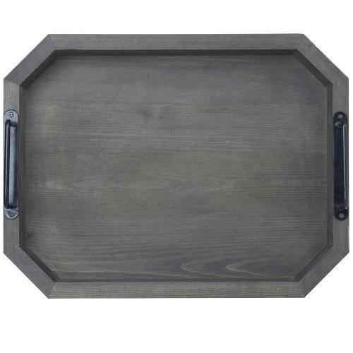 Vintage Gray Wood Serving Tray w/ Metal Handles - MyGift