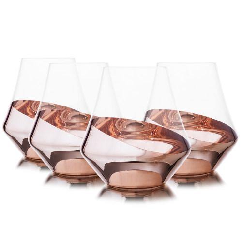 Whiskey Snifter Glasses with Luxury Angled Copper Design, Set of 4 - MyGift