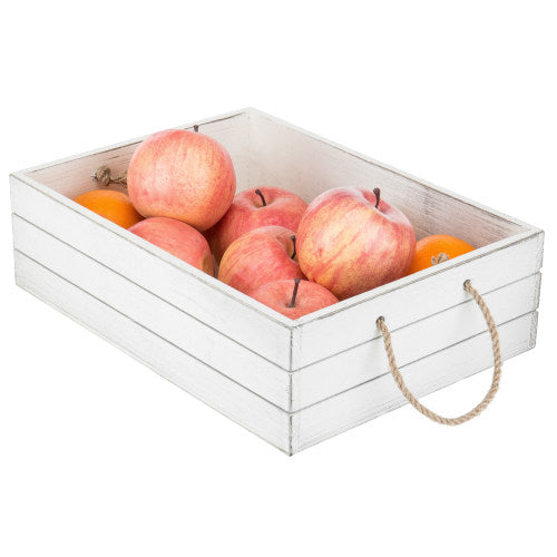 Vintage Whitewashed Wood Crate w/ Rope Handles-MyGift
