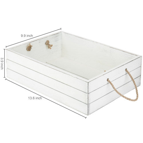 Vintage Whitewashed Wood Crate w/ Rope Handles-MyGift