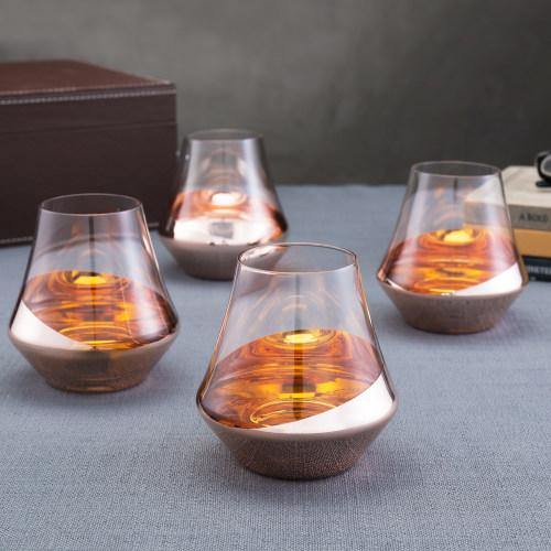 Whiskey Snifter Glasses with Luxury Angled Copper Design, Set of 4 - MyGift