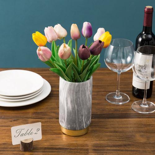 Matte Ceramic Marble Pattern Vase with Gold Tone Base - MyGift
