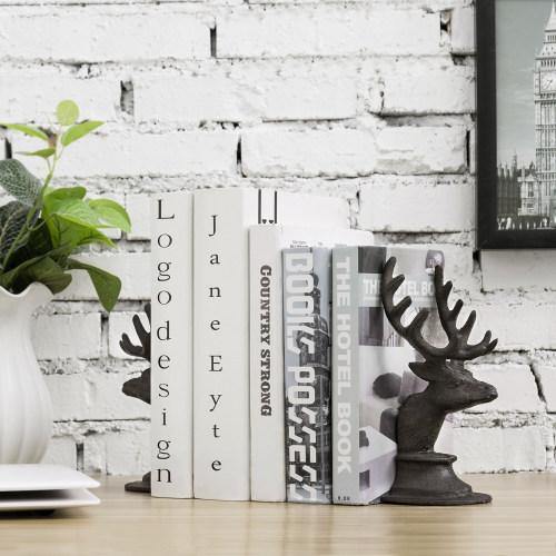 Dark Brown Cast Iron Elk Design Bookends, Set of 2 - MyGift