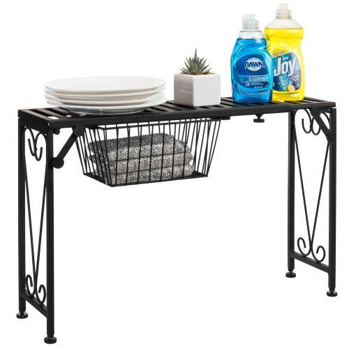 Black Metal Expandable Over-The-Sink Rack w/Pull-Out Drawer - MyGift
