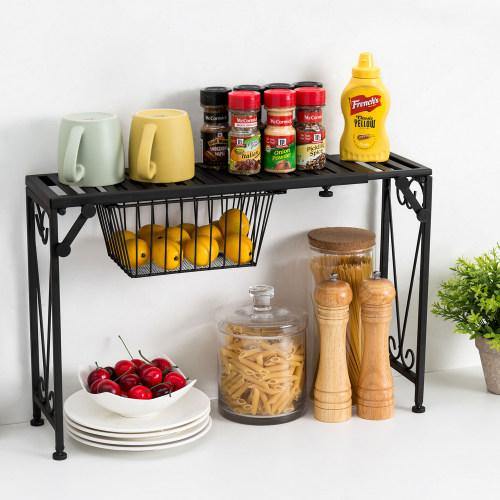 MyGift 36-Inch Wall Mounted Black Metal Kitchen Cookware Storage Rack/Floating Pot Hanger Shelf with 12 Removable Hooks