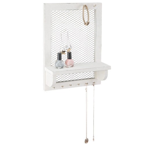 Vintage White Wood & Mesh Jewelry Display Shelf-MyGift