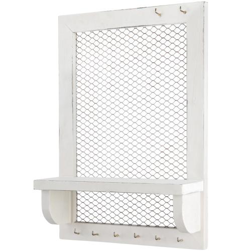 Vintage White Wood & Mesh Jewelry Display Shelf-MyGift