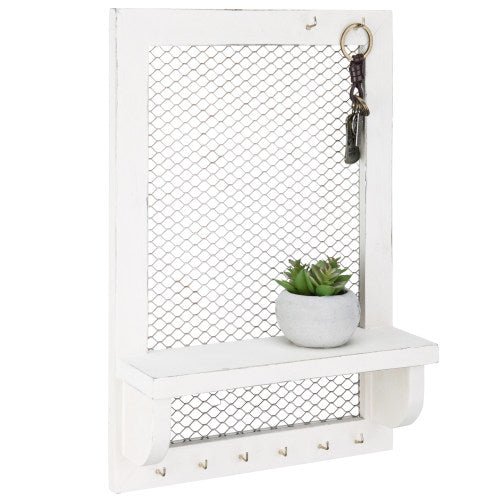 Vintage White Wood & Mesh Jewelry Display Shelf-MyGift