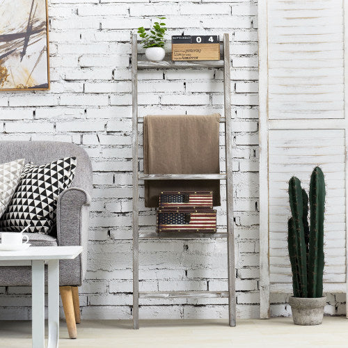 Ladder-Style Blanket Rack, Gray Wood Finish-MyGift