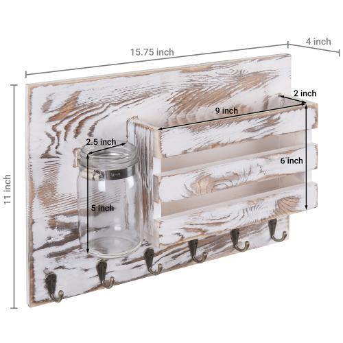 Whitewashed Wood Mail Sorter with Hooks & Mason Jar - MyGift