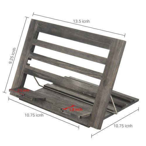 Vintage Gray Wood Cookbook Holder & Tablet Stand | Decorative COOK Cutout, Foldable Kickstand, Rustic Kitchen Decor