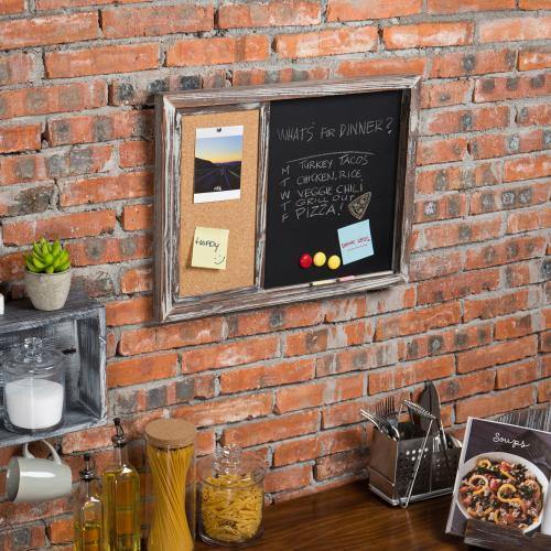 Torched Wood Wall-Mounted Magnetic Chalkboard & Sliding Cork Board - MyGift