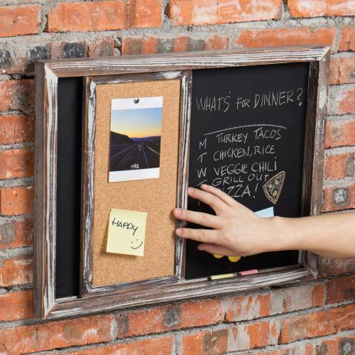 Torched Wood Wall-Mounted Magnetic Chalkboard & Sliding Cork Board - MyGift