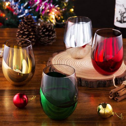 Holiday Hang Ups Stemless Wine Glasses ~ Set of 4