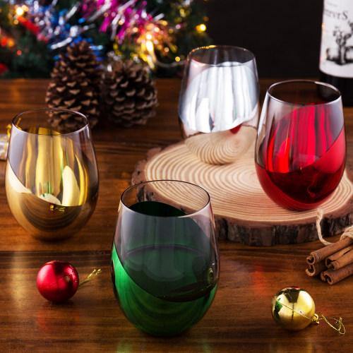 Glass 18oz Holiday Stemless Wine Glasses Set/4