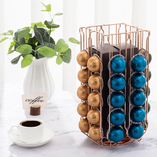 Copper 360 Degree Rotating Coffee Pod and Sleeve Countertop Organizer Rack-MyGift