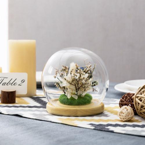 Glass Terrarium & Globe Cloche with Natural Beige Wood Base - MyGift