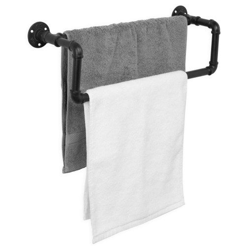 Wall-Mounted Industrial Black Metal Pipe Towel Bar-MyGift