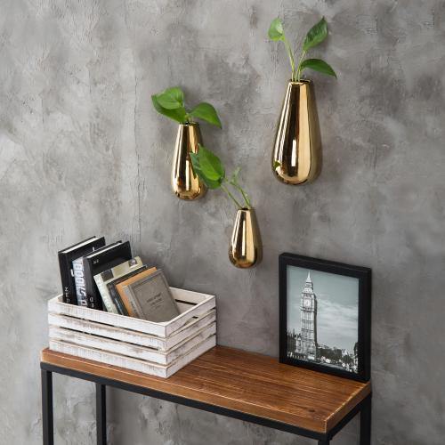 Metallic Gold-Tone Wall-Mounted Vases, Set of 3 - MyGift
