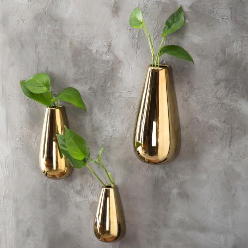 Metallic Gold-Tone Wall-Mounted Vases, Set of 3 - MyGift