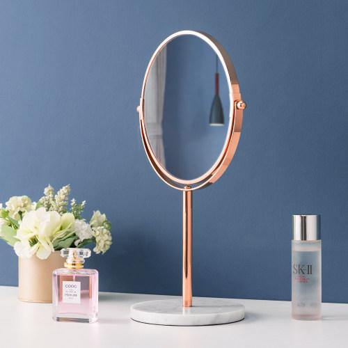 Rose Gold Double-Sided Makeup Mirror w/ White Marble Base - MyGift