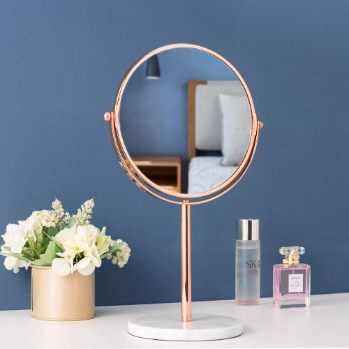 Rose Gold Double-Sided Makeup Mirror w/ White Marble Base - MyGift