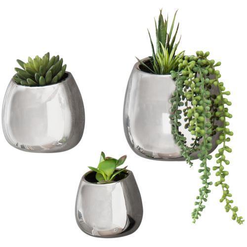 Contemporary Silver Ceramic Wall-Mounted Planters, Set of 3 - MyGift
