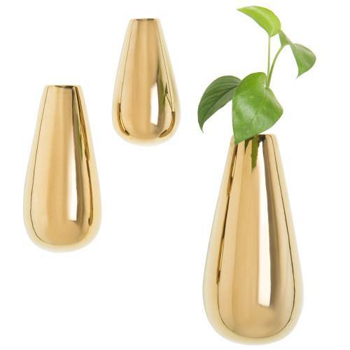 Metallic Gold-Tone Wall-Mounted Vases, Set of 3 - MyGift