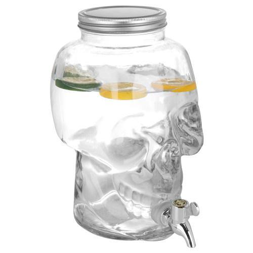 1-Gallon Glass Skull Drink Dispenser, Clear - MyGift