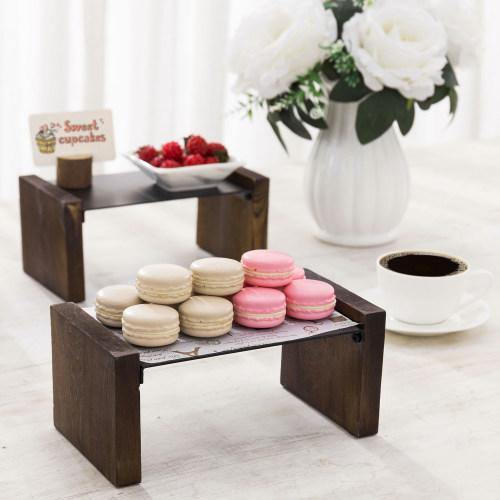Dark Brown Burnt Wood & Matte Black Metal Dessert Display, Set of 2 - MyGift