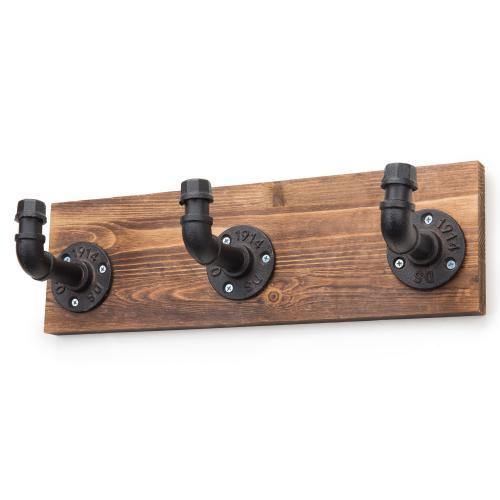 Industrial Style Wood & Pipe 3-Hook Coat Rack - MyGift