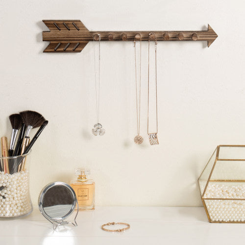 Rustic Wall-Mounted Wood Arrow Necklace Holder-MyGift