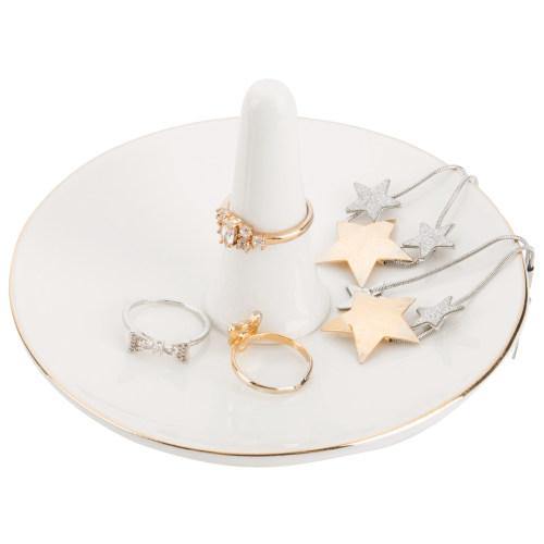 White Ceramic Jewelry Dish with Gold Trim - MyGift
