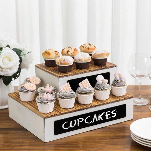 Burnt Wood and Vintage White Crate Style Dessert Riser, Set of 2 - MyGift