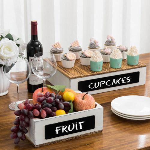 Burnt Wood and Vintage White Crate Style Dessert Riser, Set of 2 - MyGift