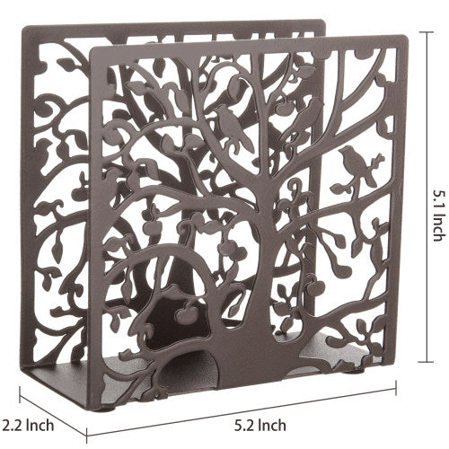 Brown Metal Tree & Bird Design Napkin Holder-MyGift