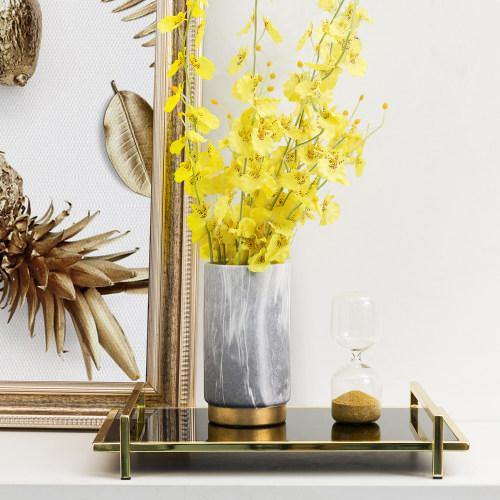 Matte Ceramic Marble Pattern Vase with Gold Tone Base - MyGift