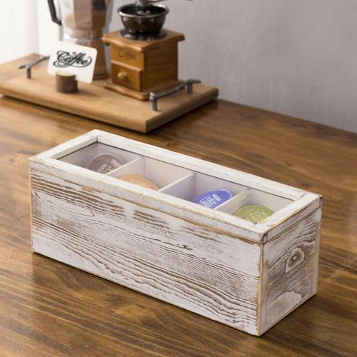 Shabby Whitewashed Wood Tea and Coffee Organizer Box with Clear Lid - MyGift